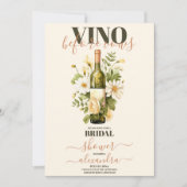 Vino vor Vows Gold White Floral Brautparty Einladung (Vorderseite)