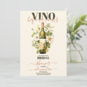 Vino vor Vows Gold White Floral Brautparty Einladung (Stehend Vorderseite)