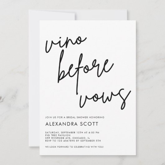 Vino vor Vows Minimalistisch Modernes Brautparty Einladung (Vorderseite)