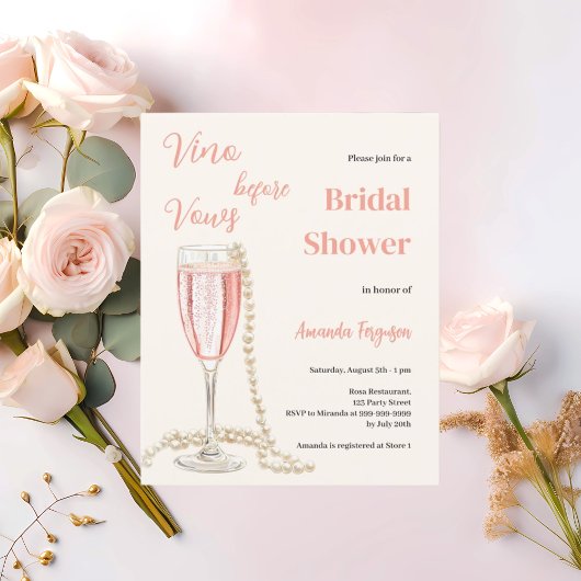 Vino vor Vows rosa Bridal Dusche Einladung