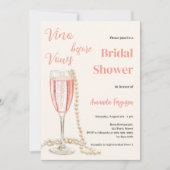 Vino vor Vows rosa Creme Brautparty Einladung (Vorderseite)