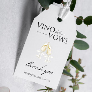 Vino vor Vows Weiße Florale Brautparty Geschenkanhänger