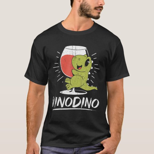 Vinosaur Vinodino Dinosaurier mit Wein Roter Wein T-Shirt (Vorderseite)