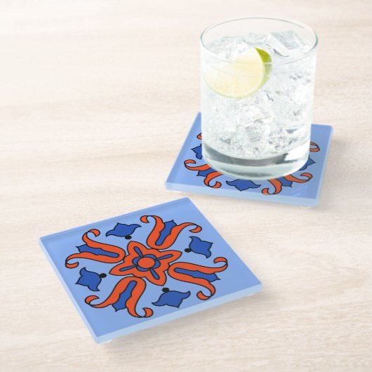 Vinta Catalina Island Tile Design Glasuntersetzer (Schrägansicht)