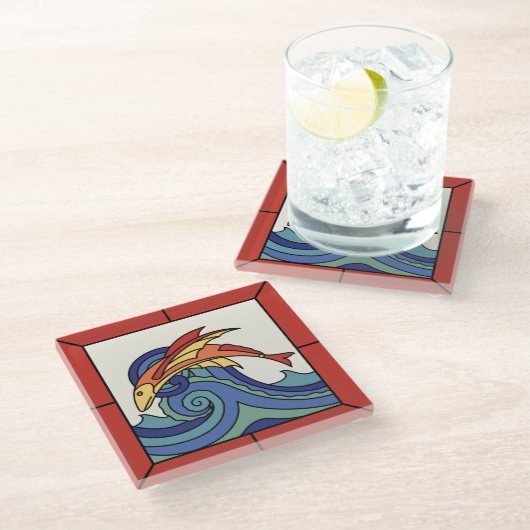 Vinta Catalina Island Tile Design Glasuntersetzer (Schrägansicht)