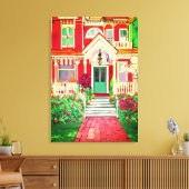 Vintae Red Victorian House Trees Flowers Leinwanddruck (Insitu (Wohnzimmer))