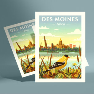 Vintaeg Des Moines Iowa Postkarte