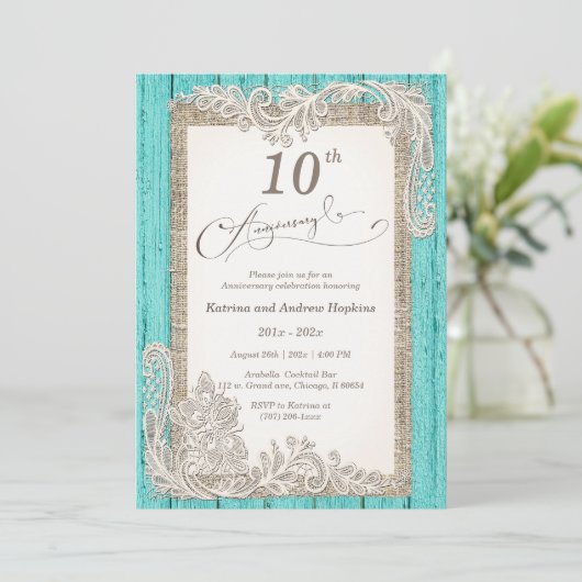 Vintag 10 Jahre Einladung (Stehend Vorderseite)