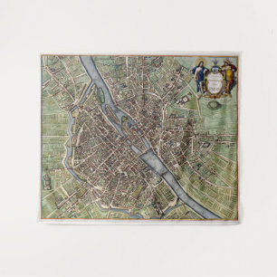 Vintag 1657 Paris City Map Wandteppich
