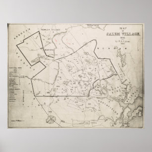 Vintag 1692 Karte des Dorfes Salem MA (1866) Poster