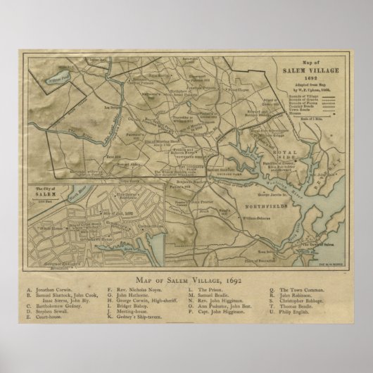 Vintag 1692 Karte von Salem MA (1866) Poster (Vorne)