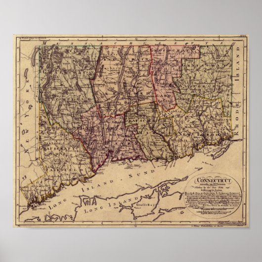 Vintag 1796 Connecticut Map Poster (Vorne)