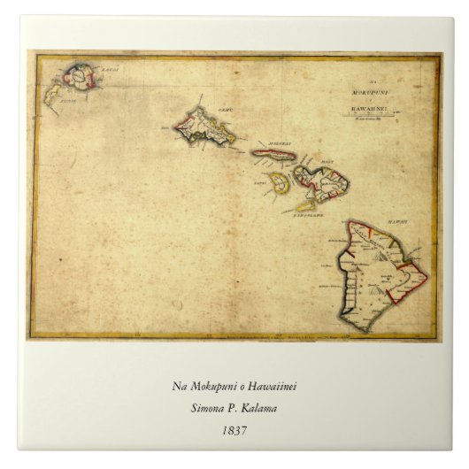 Vintag 1837 Hawaii Map - Hawaiianische Inseln Fliese (Vorderseite)