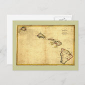 Vintag 1837 Hawaii Map - Hawaiianische Inseln Postkarte (Vorne/Hinten)