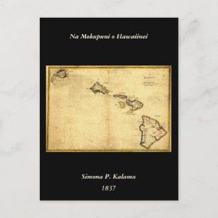 Vintag 1837 Hawaii Map - Hawaiianische Inseln Postkarte