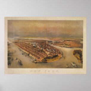 Vintag 1847 New York City Bird's Eye View Map Poster