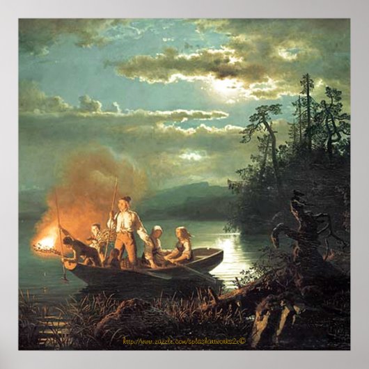 "Vintag-1851-nächtliche Hochseefischerei mit Harpu Poster (Vorne)