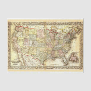 Vintag 1861 - 1889 USA Karte Seidenpapier