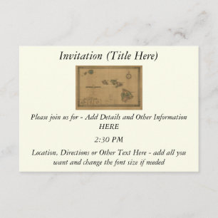 Vintag 1876 Hawaii-Karte - Hawaiianische Inseln Einladung