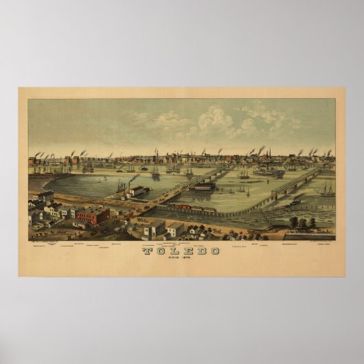 Vintag 1876 Toledo Ohio Karte Poster (Vorne)