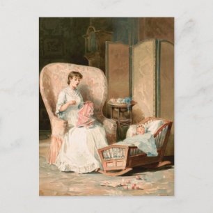 Vintag 1888 Mutter und Baby im Schlaf, wiederherge Postkarte