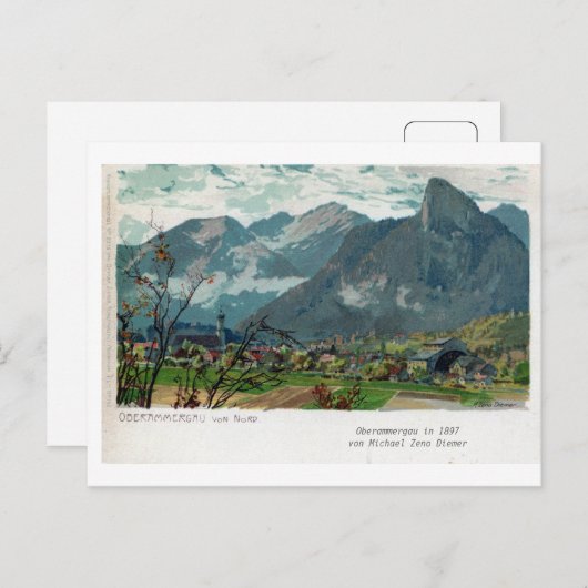 Vintag 1897 Oberammergau Bavaria litho Postkarte (Vorne/Hinten)
