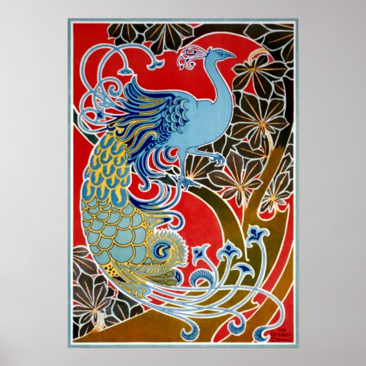 Vintag 1898 Jugendstil-Pfau von Gisbert Combaz Poster (Vorne)