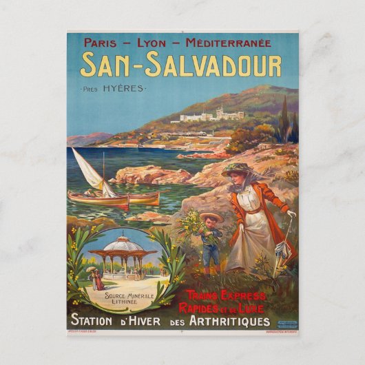 Vintag 1900 San Salvadour Reiseplakat Postkarte (Vorderseite)