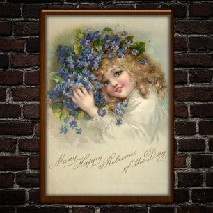 Vintag 1904 Girl Violets Geburtstags-Poster Art Poster