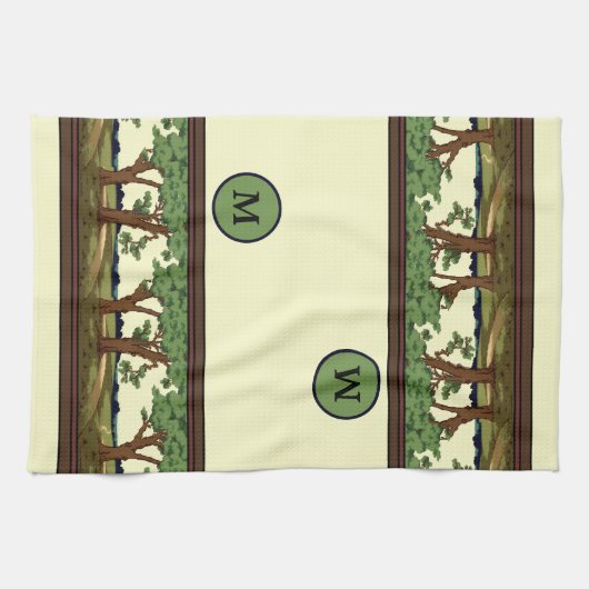 Vintag 1905 Kunsthandwerk-Stil Eichenlandschaft Geschirrtuch (Horizontal)