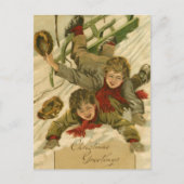 Vintag 1906 Boys Rodeln im Schnee Weihnachten (Vorderseite)