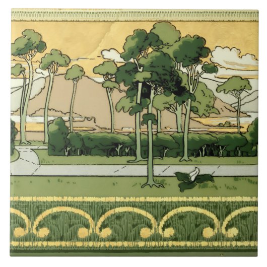 Vintag 1906 Kunsthandwerk-Landschaft Fliese (Vorderseite)