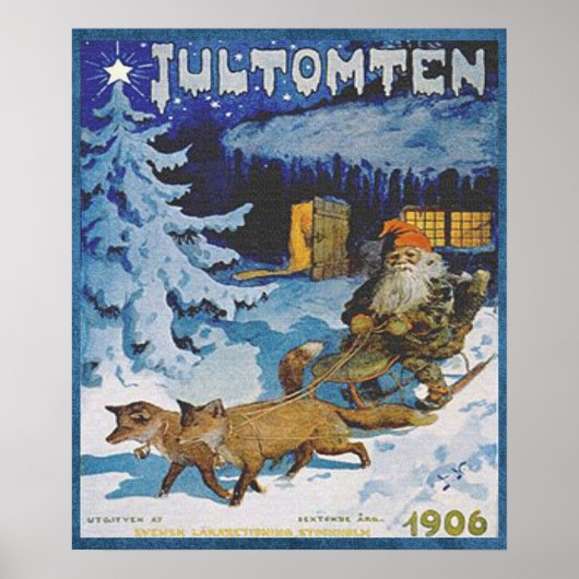 Vintag 1906 skandinavischer Jultomten in Sleigh Poster (Vorne)