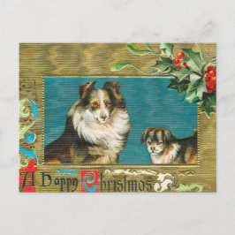 Vintag 1908 Collie Dogs Gold Happy Christmas Feiertagspostkarte