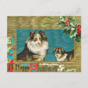 Vintag 1908 Collie Dogs Gold Happy Christmas Feiertagspostkarte