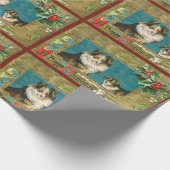 Vintag 1908 Collie Dogs Gold Happy Christmas Geschenkpapier (Ecke)