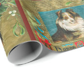 Vintag 1908 Collie Dogs Gold Happy Christmas Geschenkpapier (Rolleneckpunkt)