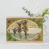 Vintag 1909 Boys Ice Skaten Gold Weihnachten Karte (Stehend Vorderseite)