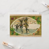 Vintag 1909 Boys Ice Skaten Gold Weihnachten Karte (Vorderseite/Rückseite Beispiel)