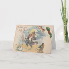 Vintag 1910 Jolly Weihnachtskatze Fiddle Dog Kuh Feiertagskarte