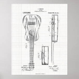 Vintag 1911 Illustration zum Gitarrenpatent Poster