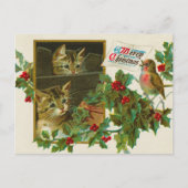 Vintag 1911 Katzen mit Vögeln Frohe Weihnachten (Vorderseite)