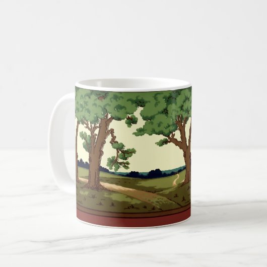 Vintag 1914 Kunsthandwerk-Stil Eichenlandschaft Kaffeetasse (Vorderseite Links)