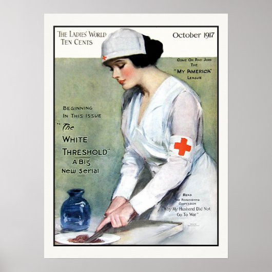 Vintag 1917 Ladys Magazine Red Cross Nurse Poster (Vorne)