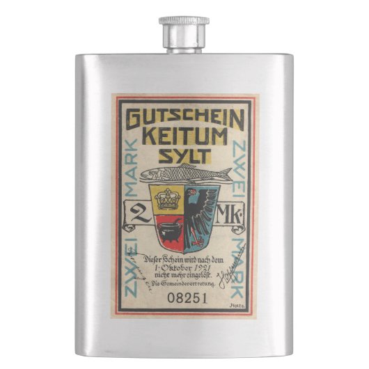 Vintag 1921 2 Mark Notgeld Premium Flask Flachmann (Vorderseite)