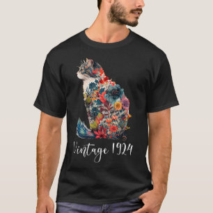 Vintag 1924 Floral Blume Cat Lover Happy 100th B T-Shirt