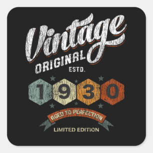 Vintag 1930 Tag alt bis perfekt 91. Geburtstag Quadratischer Aufkleber