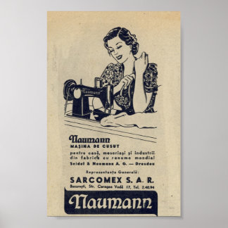 Vintag 1940 Nähmaschine und, romanisch,NAUMANN Poster
