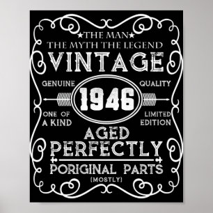 Vintag 1946 Man Myth Legend 75. Geburtstag Poster