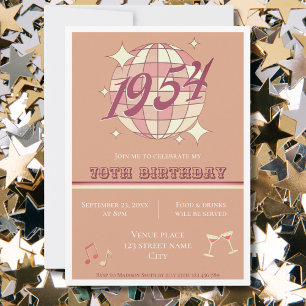 Vintag 1954 70. Geburtstag rosa Party Einladung
